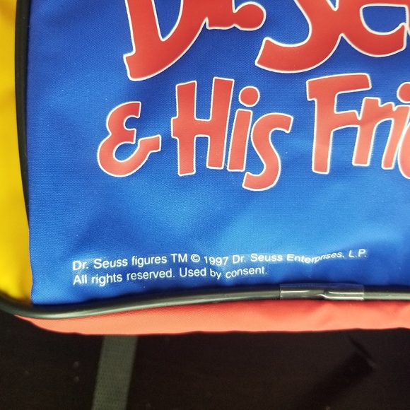 1997 Dr Seuss And His Friends Kids Backpack Small Yellow Red Blue Vintage - Picture 8 of 10